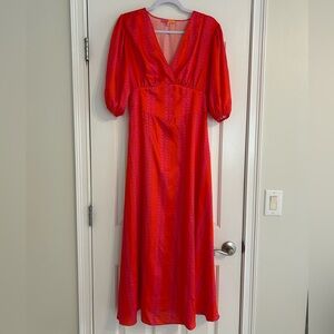 Vilagallo Vibrant Hot Pink & Orange Maxi Dress with Tie Back